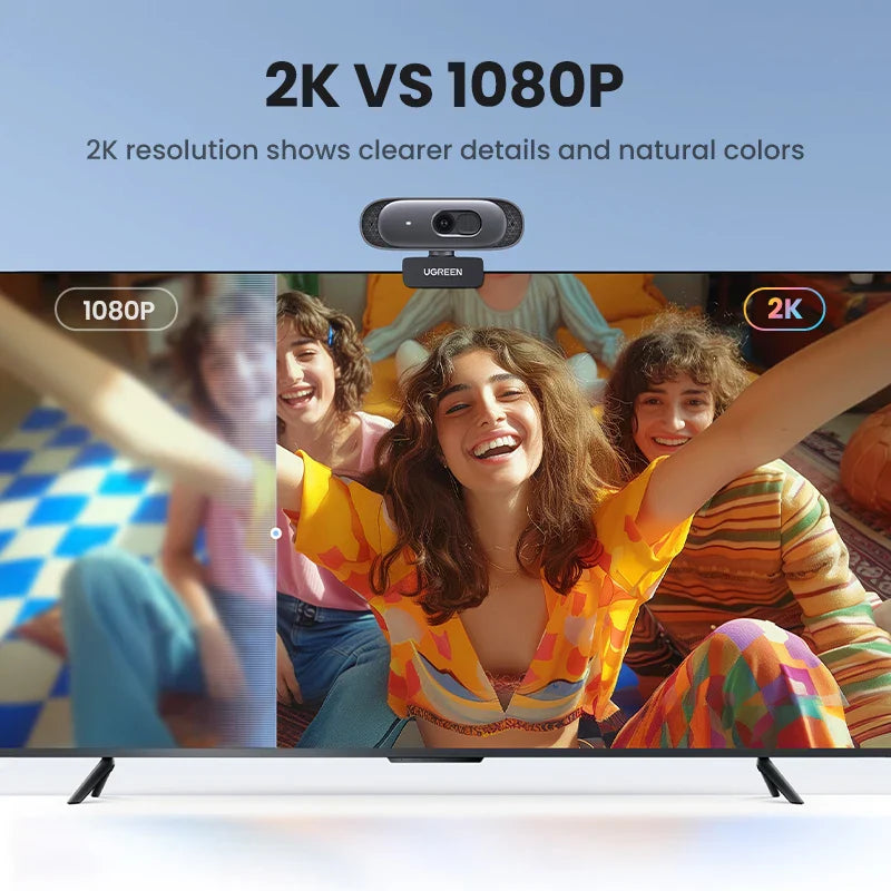 2K USB Webcam HD Mini Web Camera with Autofocus Black